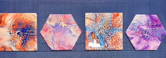 4-coaster set with resin topcoat