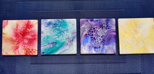 4-coaster set with resin topcoat