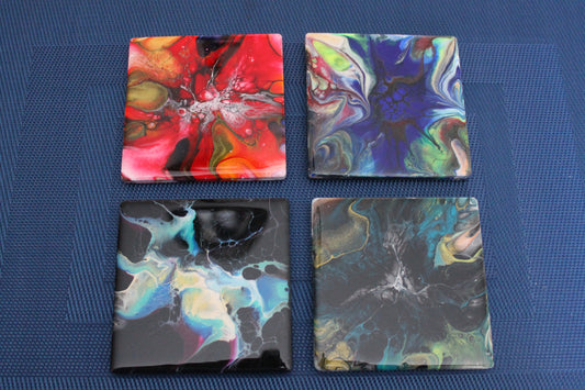 4 coaster set with resin topcoat