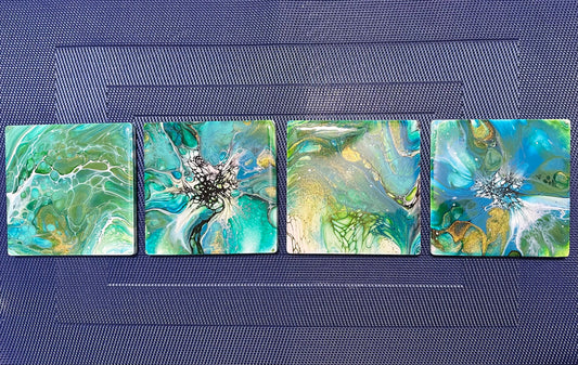 4 coaster set with resin topcoat